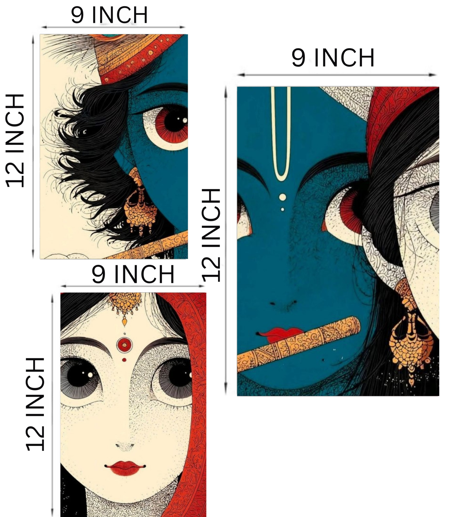 ✨ Divine Radha Krishna Modern Art 3-Panel Split Poster Set