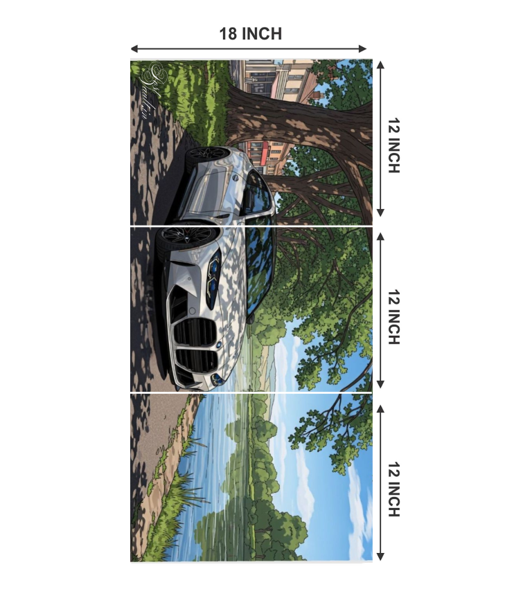 🏎️ BMW M4 "Lakeside Drive" Animated 3-Panel Split Poster Set