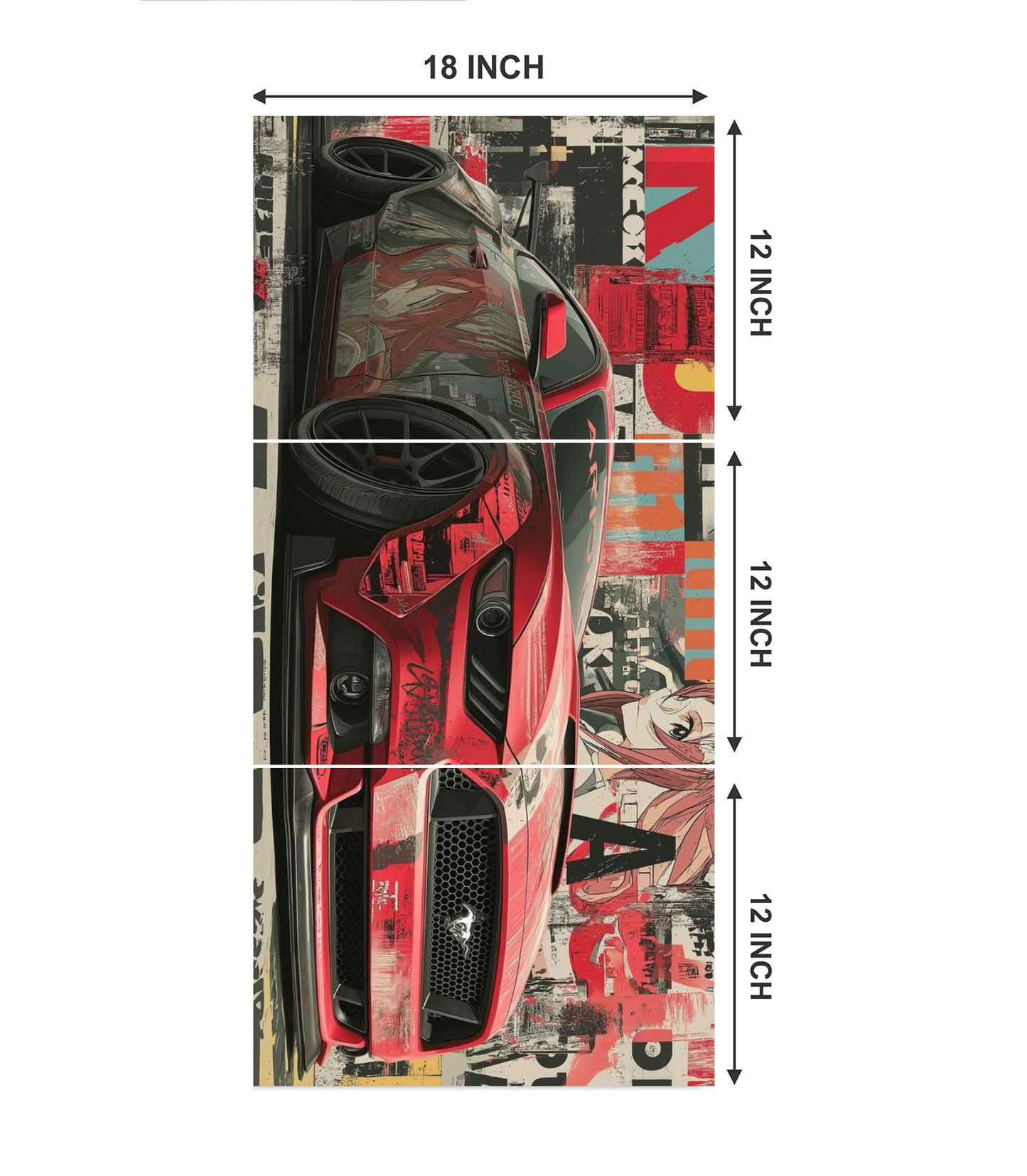 🏎️ Street Drift Mustang "Anime Itasha" 3-Panel Split Poster Set