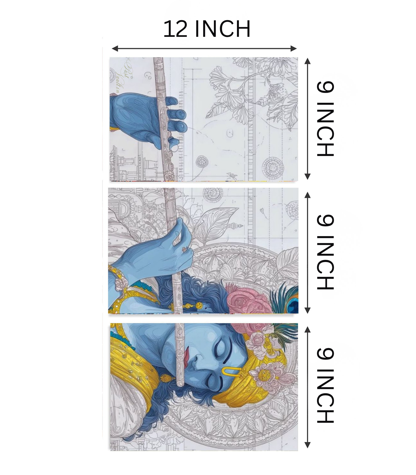 🪈 Divine Krishna "Celestial Melody" 3-Panel Split Poster Set