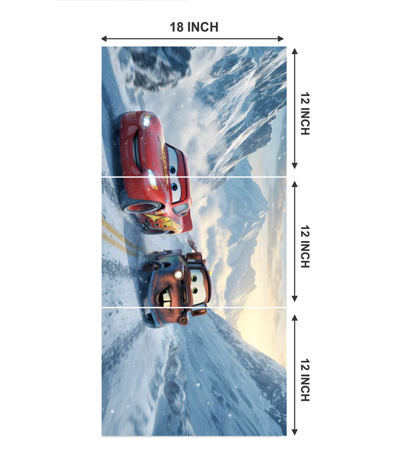🏎️ Cars "McQueen & Mater" Winter Race 3-Panel Split Poster Set
