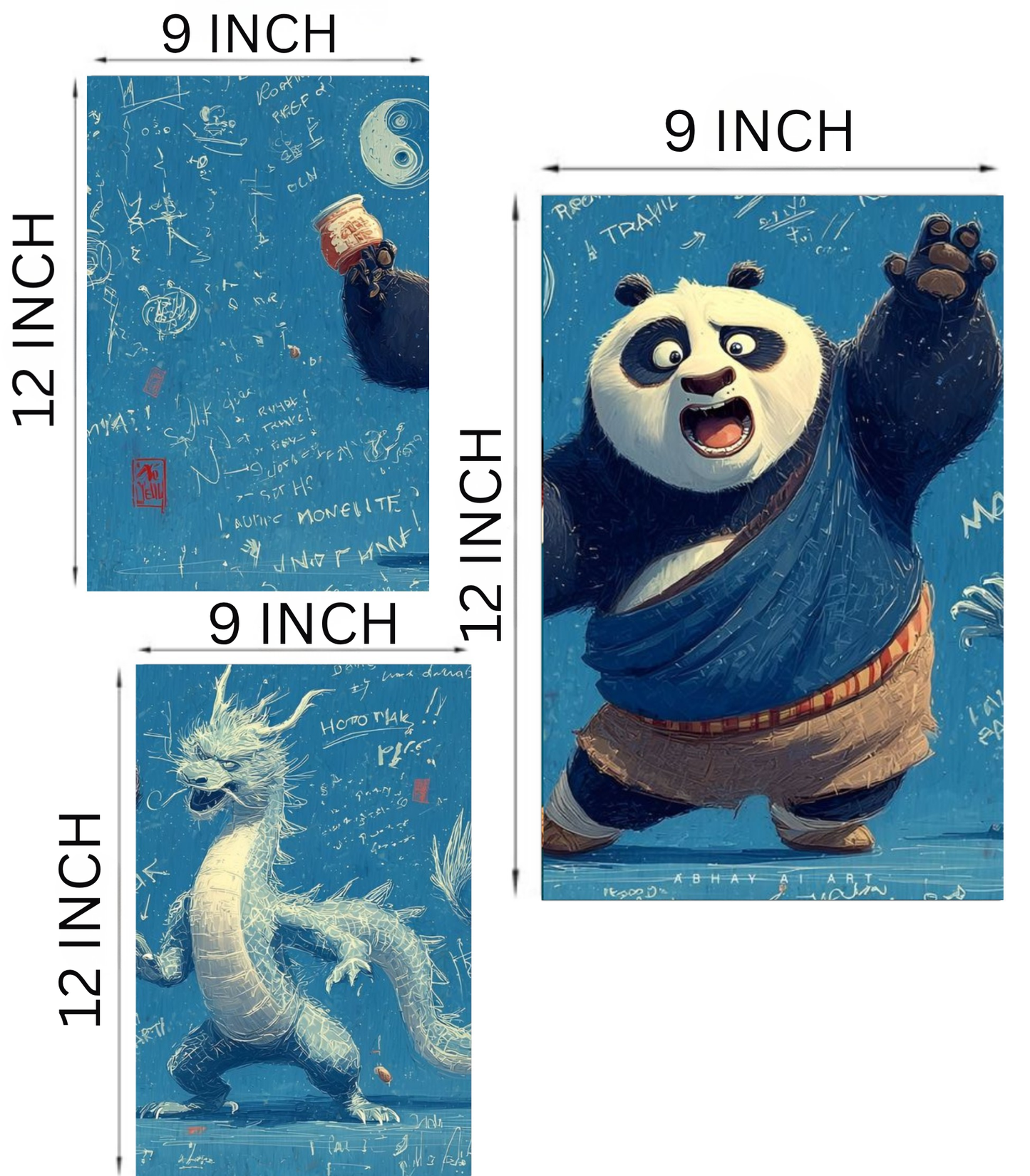 🐼 Kung Fu Panda "Dragon Warrior" 3-Panel Split Poster Set