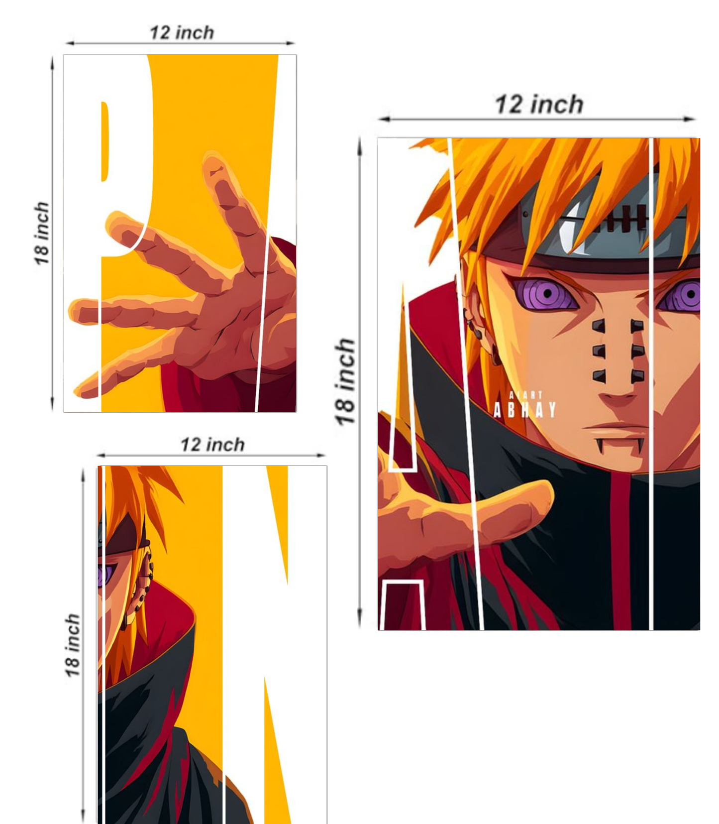 Pain (Akatsuki) Graphic Typography 3-Panel Split Poster Set