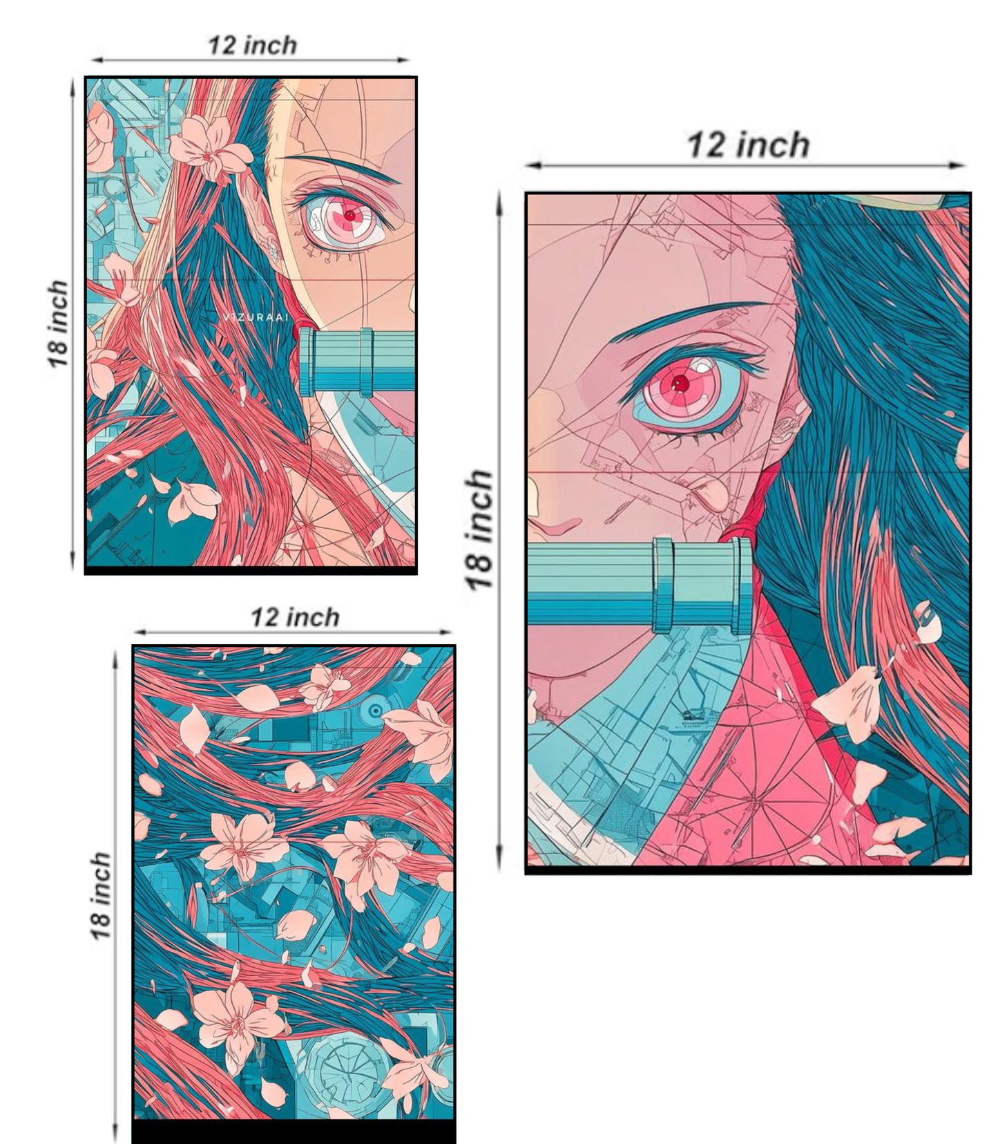 Nezuko Kamado "Cherry Blossom" 3-Panel Split Poster Set