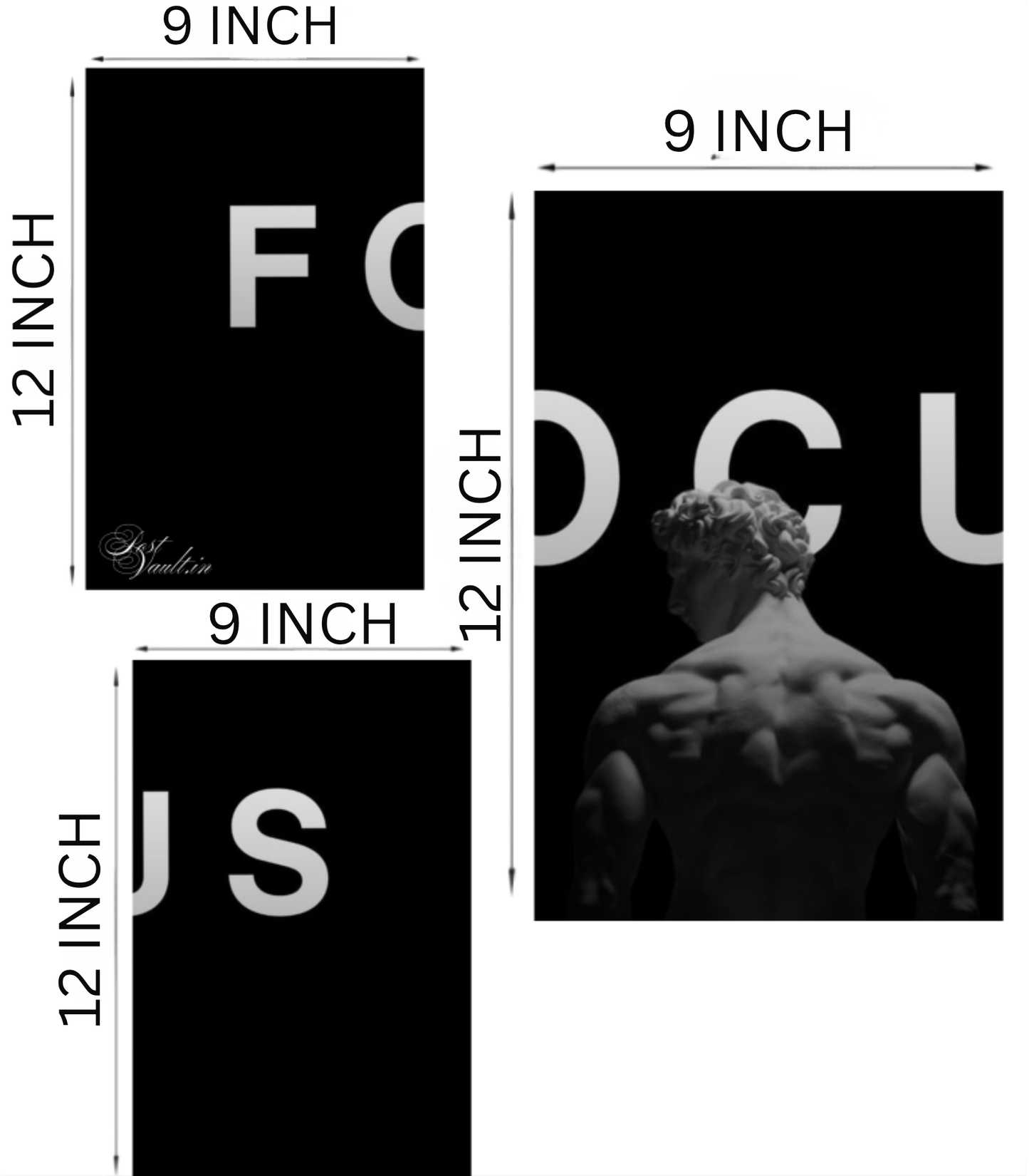 🗿 "FOCUS" Stoic Statue Minimalist 3-Panel Split Poster Set