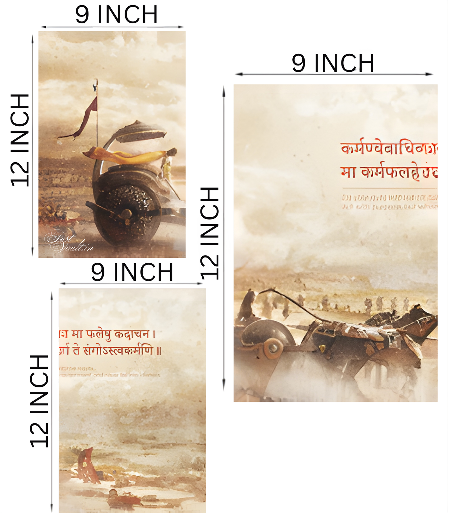 🛕 Divine Krishna Arjuna Chariot "Bhagavad Gita" 3-Panel Split Poster Set