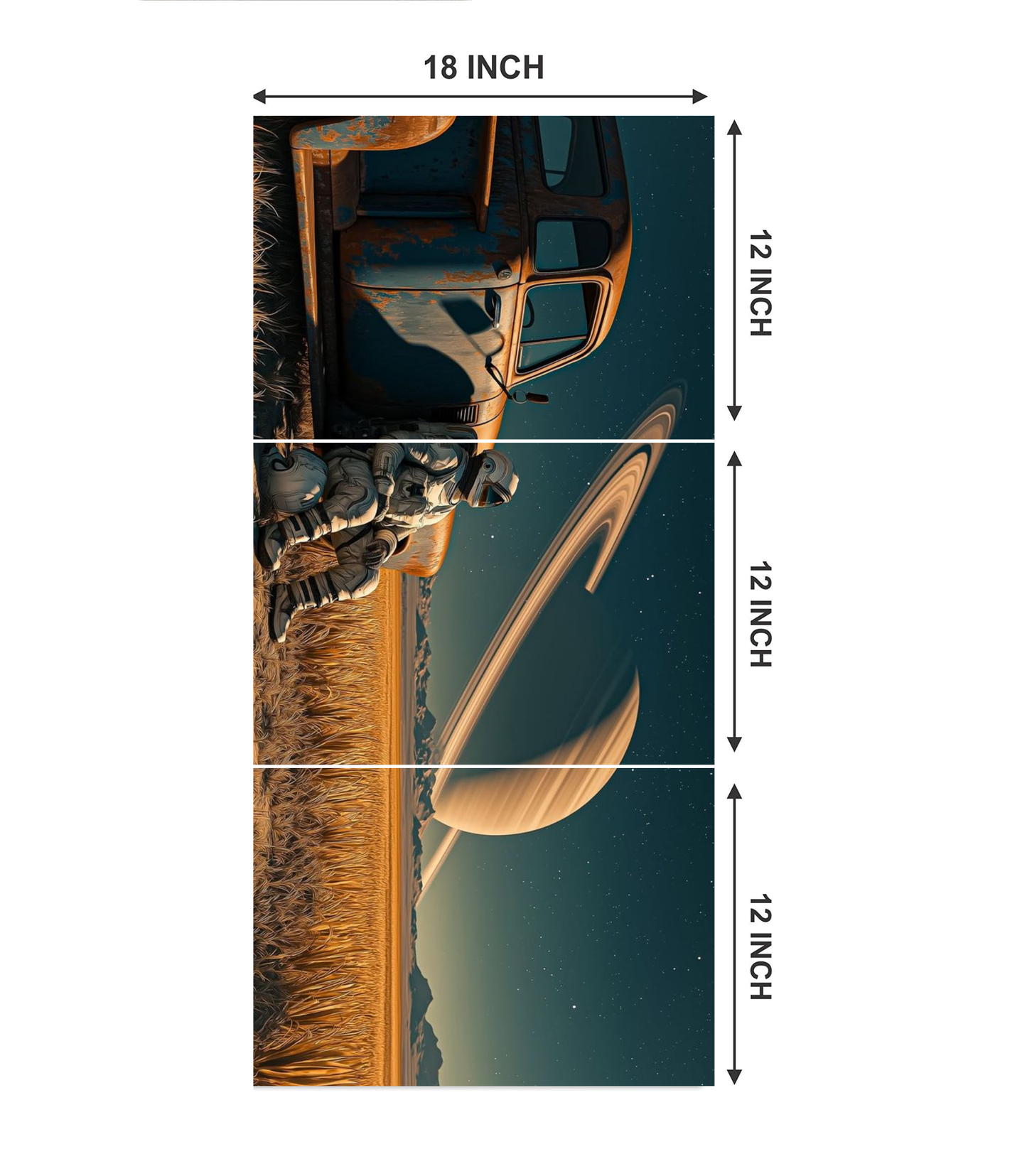 🪐 Cosmic Solitude "Astronaut & Vintage Truck" 3-Panel Split Poster Set A4