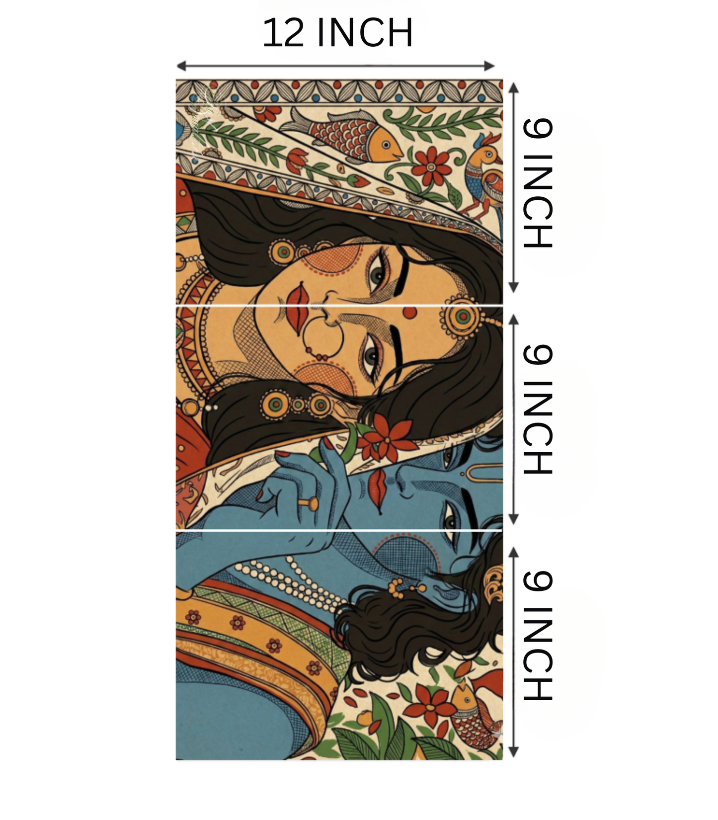 ✨ Divine Radha Krishna "Folk Art" 3-Panel Split Poster Set