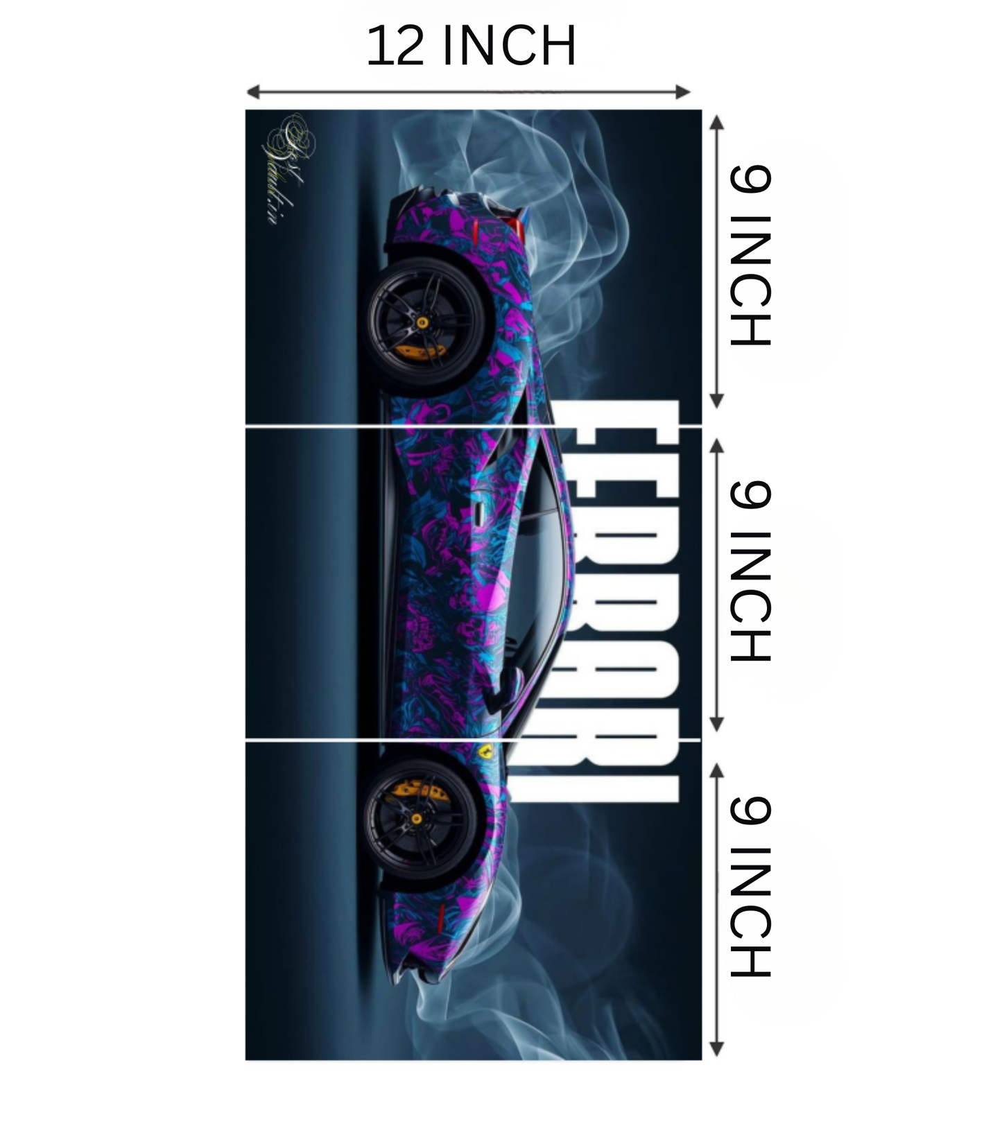 🏎️ Custom Neon Wrap Ferrari "Smoke & Speed" 3-Panel Split Poster Set