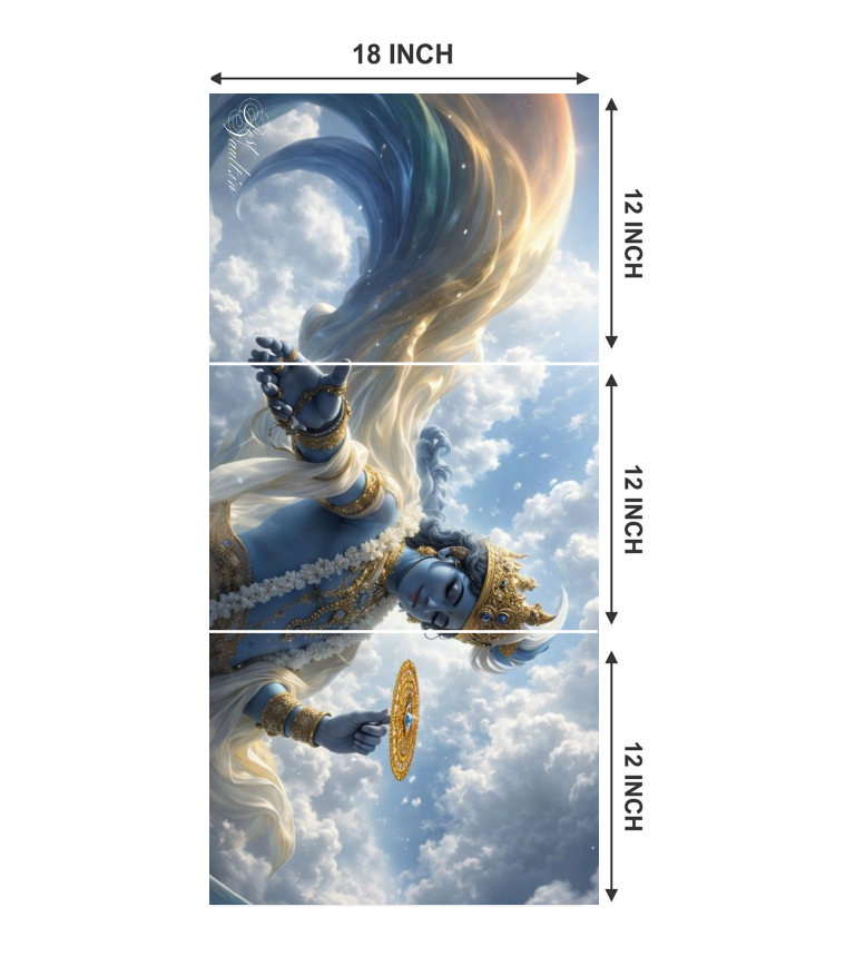 ✨ Divine Lord Krishna "Celestial Avatar" 3-Panel Split Poster Set