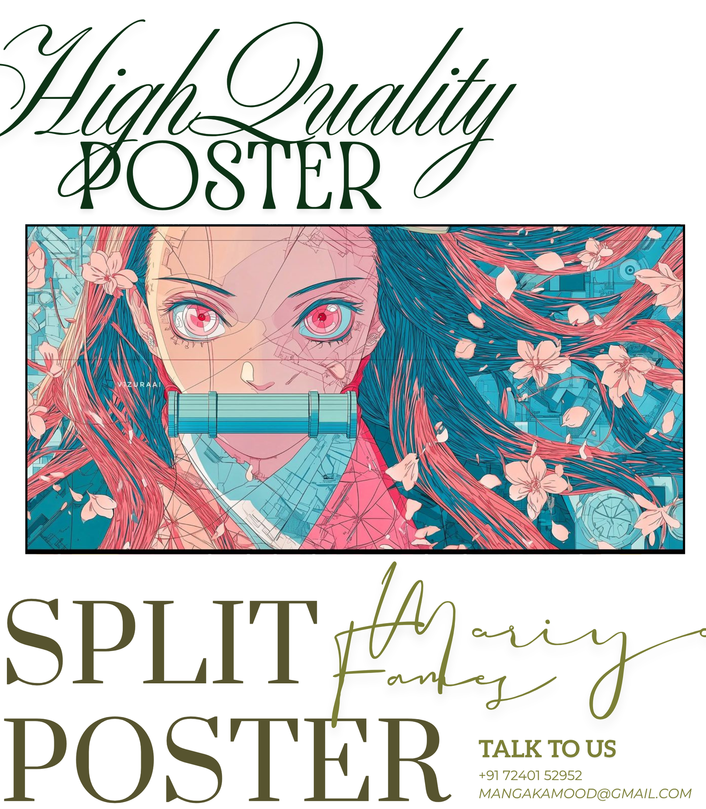 🌸 Nezuko Kamado "Cherry Blossom" 3-Panel Split Poster Set