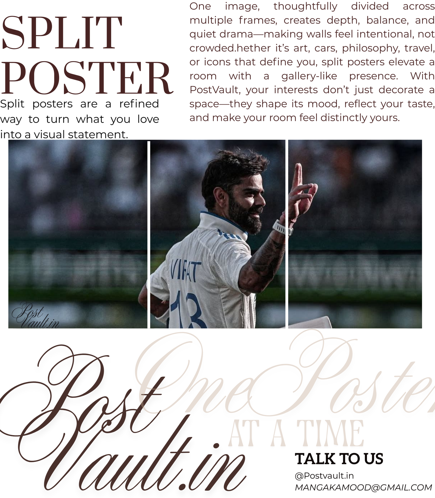 🏏 Virat Kohli "King Kohli" Cinematic 3-Panel Split Poster Set