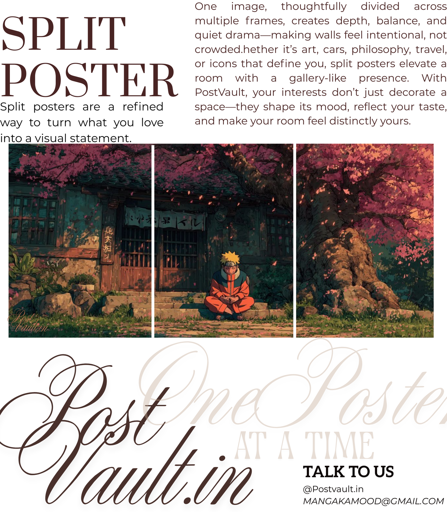 🌸 Naruto "Sakura Serenity" Anime 3-Panel Split Poster Set A4