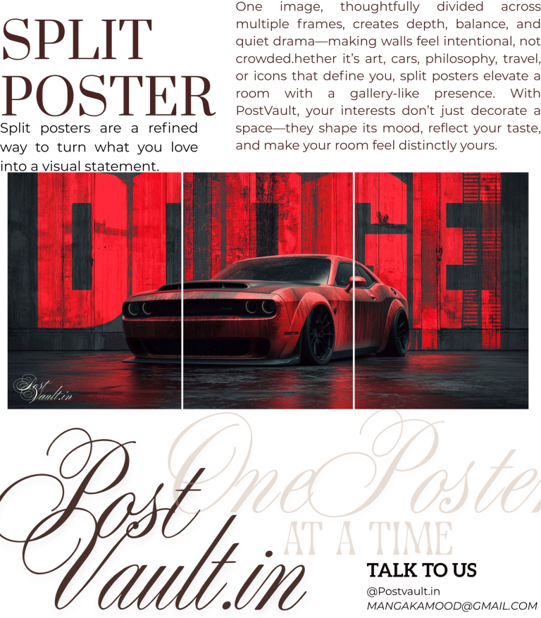 🏎️ Red Dodge Challenger "Urban Grunge" 3-Panel Split Poster Set