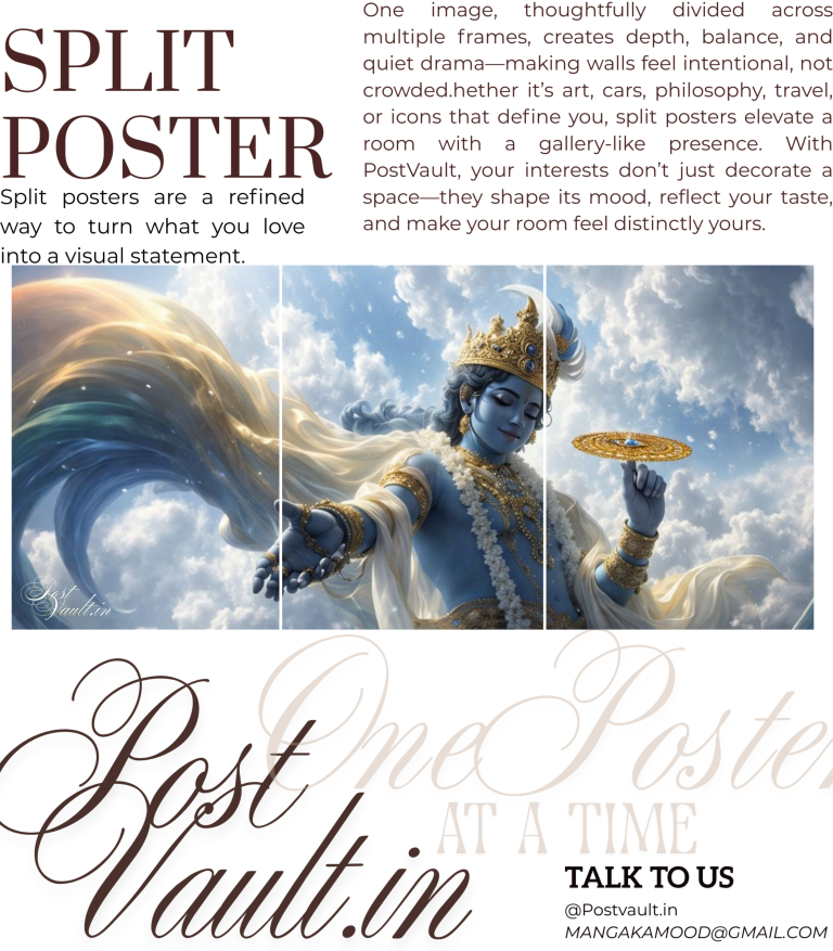 🦚 Divine Lord Krishna "Cosmic Grace" 3-Panel Split Poster Set