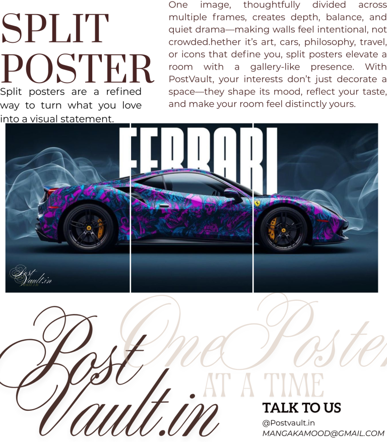 🏎️ Custom Neon Wrap Ferrari "Smoke & Speed" 3-Panel Split Poster Set