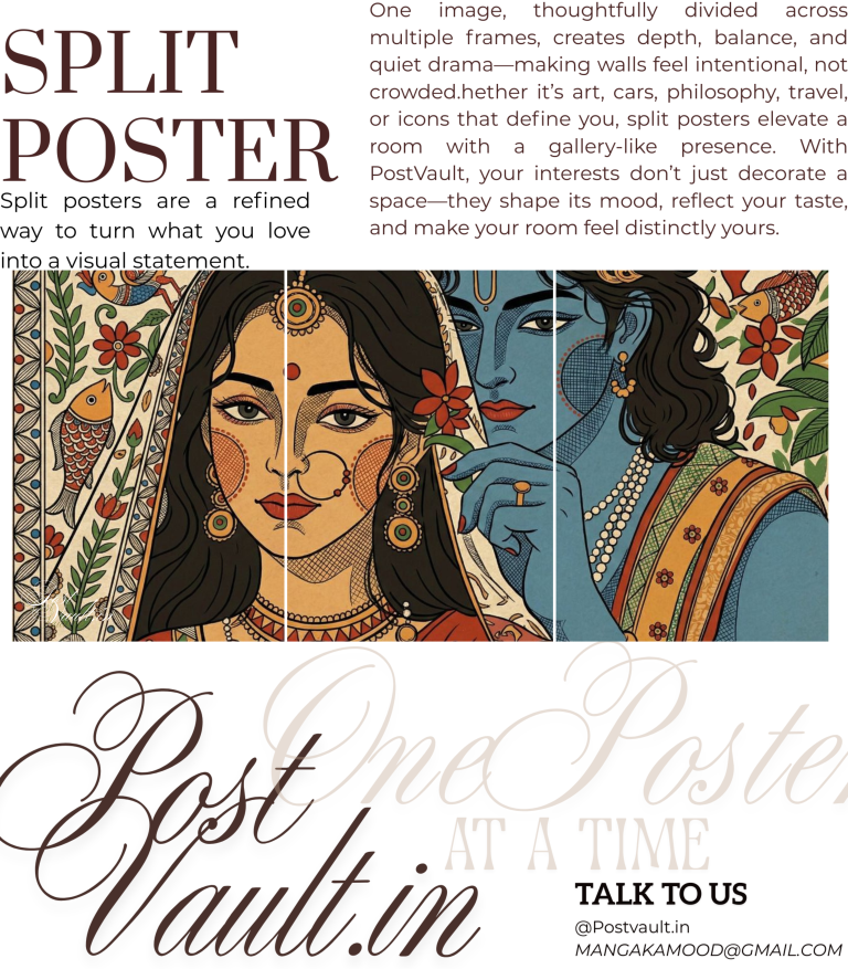 ✨ Divine Radha Krishna "Folk Art" 3-Panel Split Poster Set