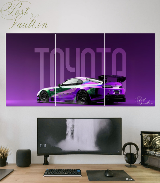 🏎️ Toyota Supra "Neon Drift" Widebody 3-Panel Split Poster Set