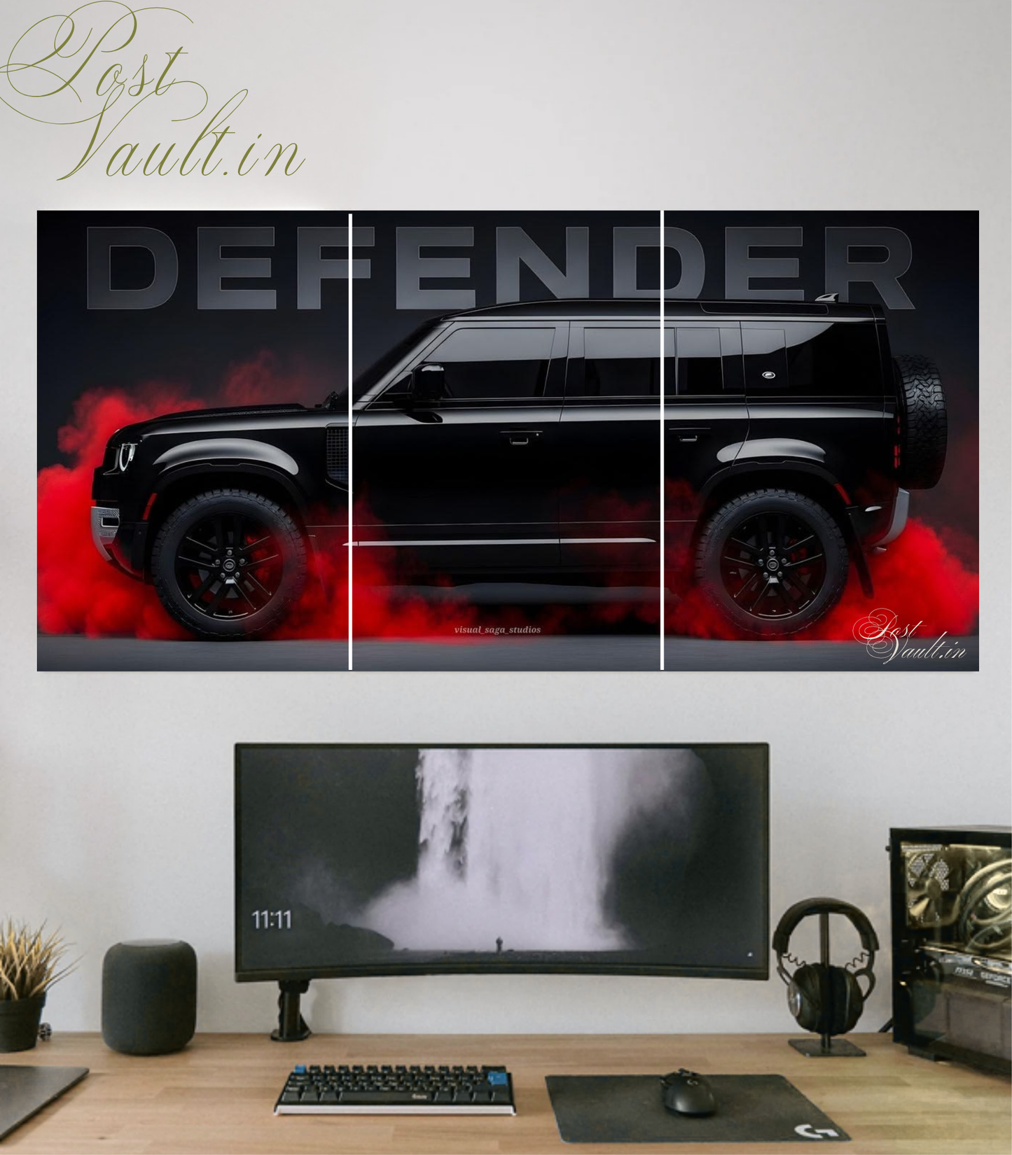 🚙 Land Rover Defender "Crimson Smoke" Cinematic 3-Panel Split Poster Set