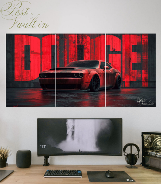 🏎️ Red Dodge Challenger "Urban Grunge" 3-Panel Split Poster Set