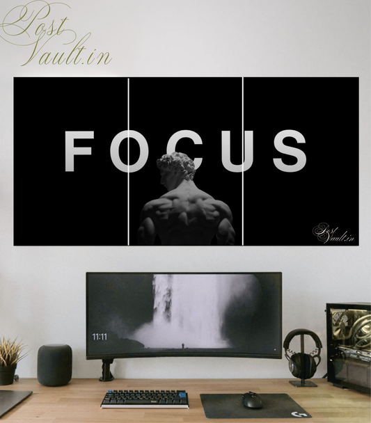 🗿 "FOCUS" Stoic Statue Minimalist 3-Panel Split Poster Set