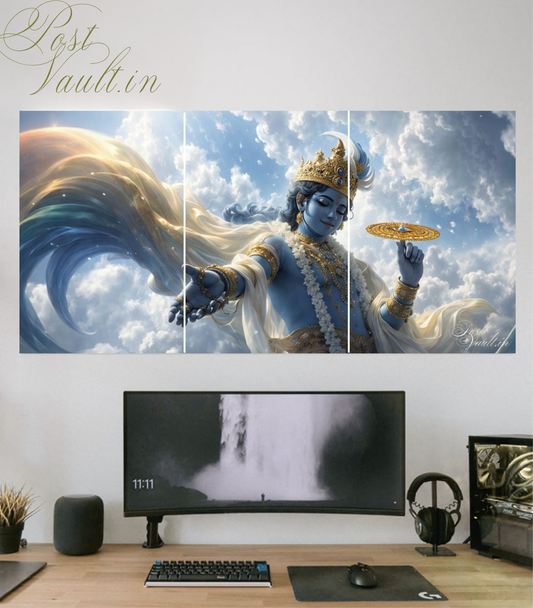 ✨ Divine Lord Krishna "Celestial Avatar" 3-Panel Split Poster Set