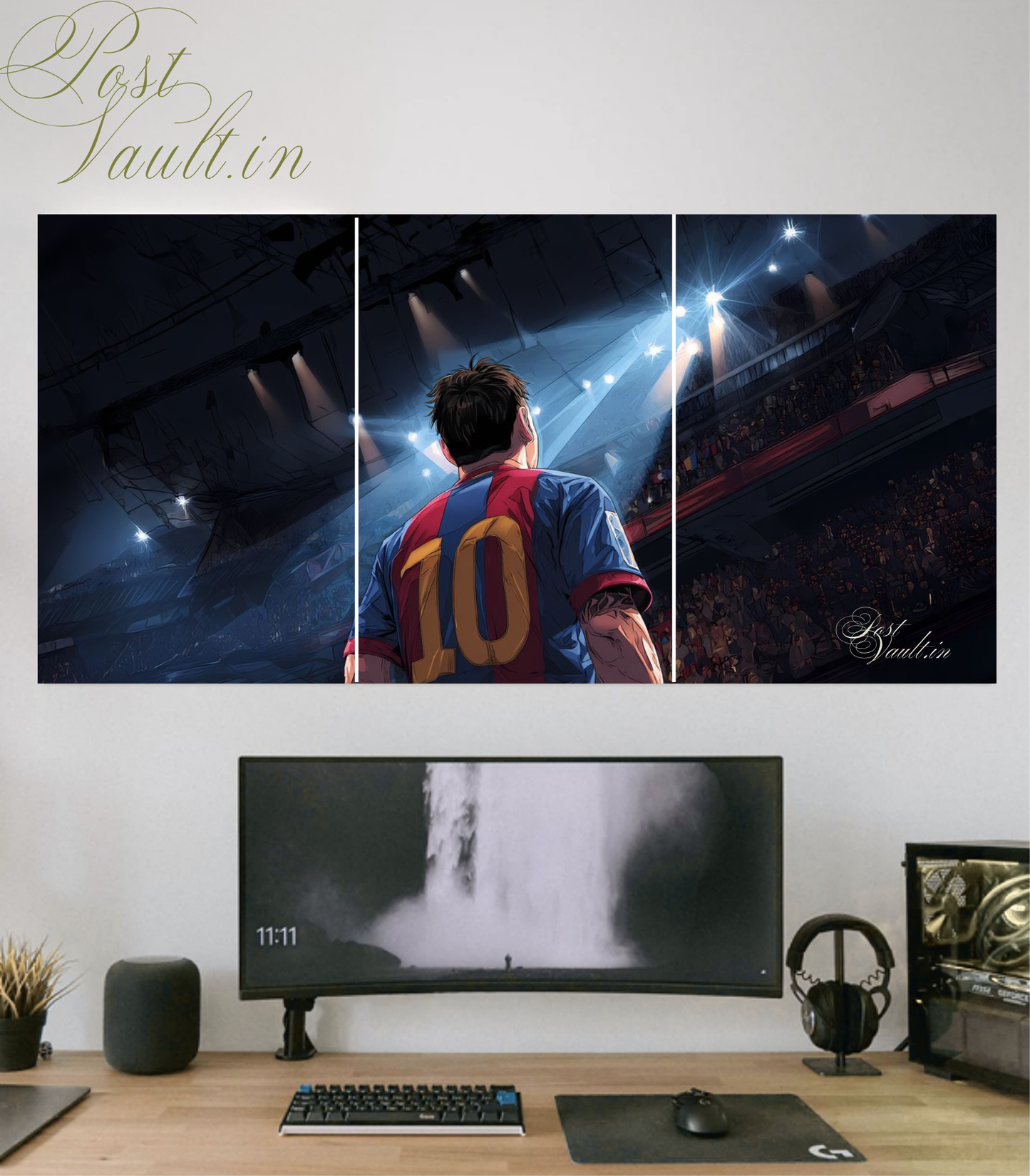 ⚽ Lionel Messi "Stadium Lights" Cinematic 3-Panel Split Poster Set