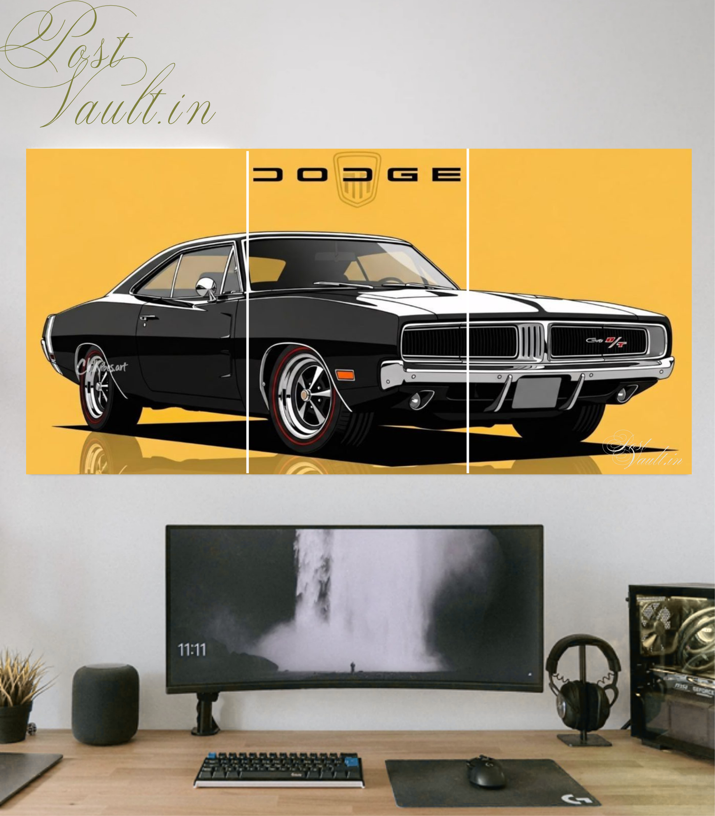 🏁 Classic Dodge Charger "Vintage Muscle" 3-Panel Split Poster Set