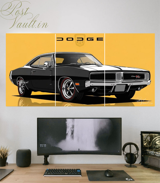 🏁 Classic Dodge Charger "Vintage Muscle" 3-Panel Split Poster Set