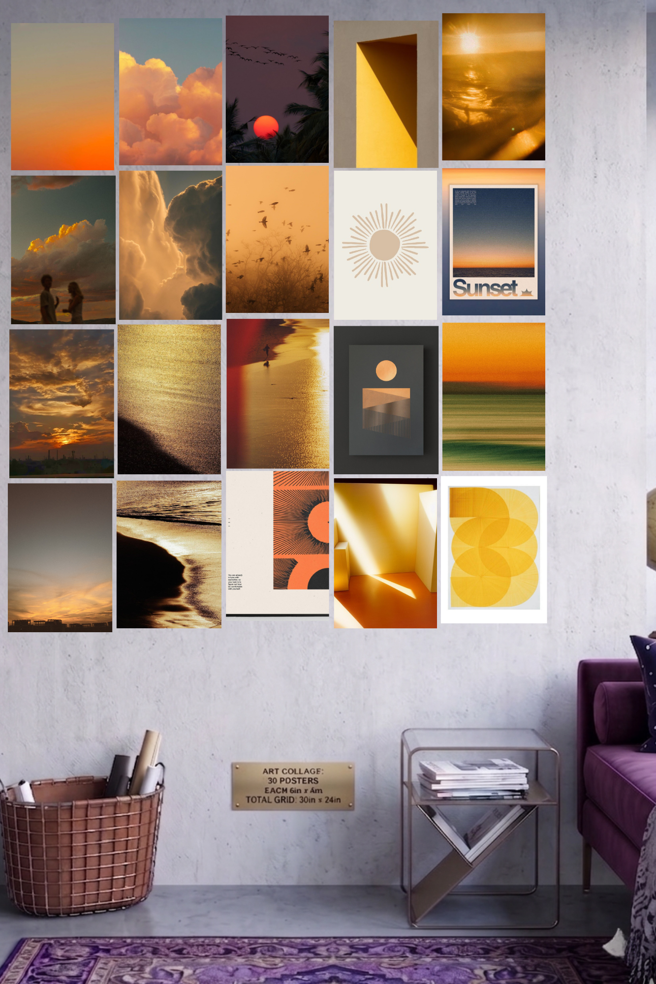 Golden Hour A4 Edition: 50-Piece Dreamy Sunset & Coastal Aesthetic Wall Collage Kit (8.3x11.7" Premium Glossy Prints)
