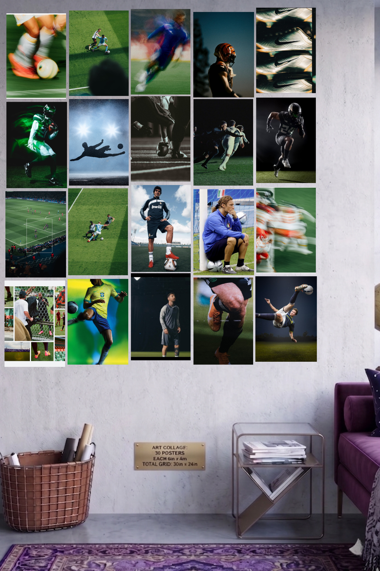 Game Day A4 Edition: 50-Piece Football & Soccer Action Wall Collage Kit (8.3x11.7" Premium Glossy Prints)