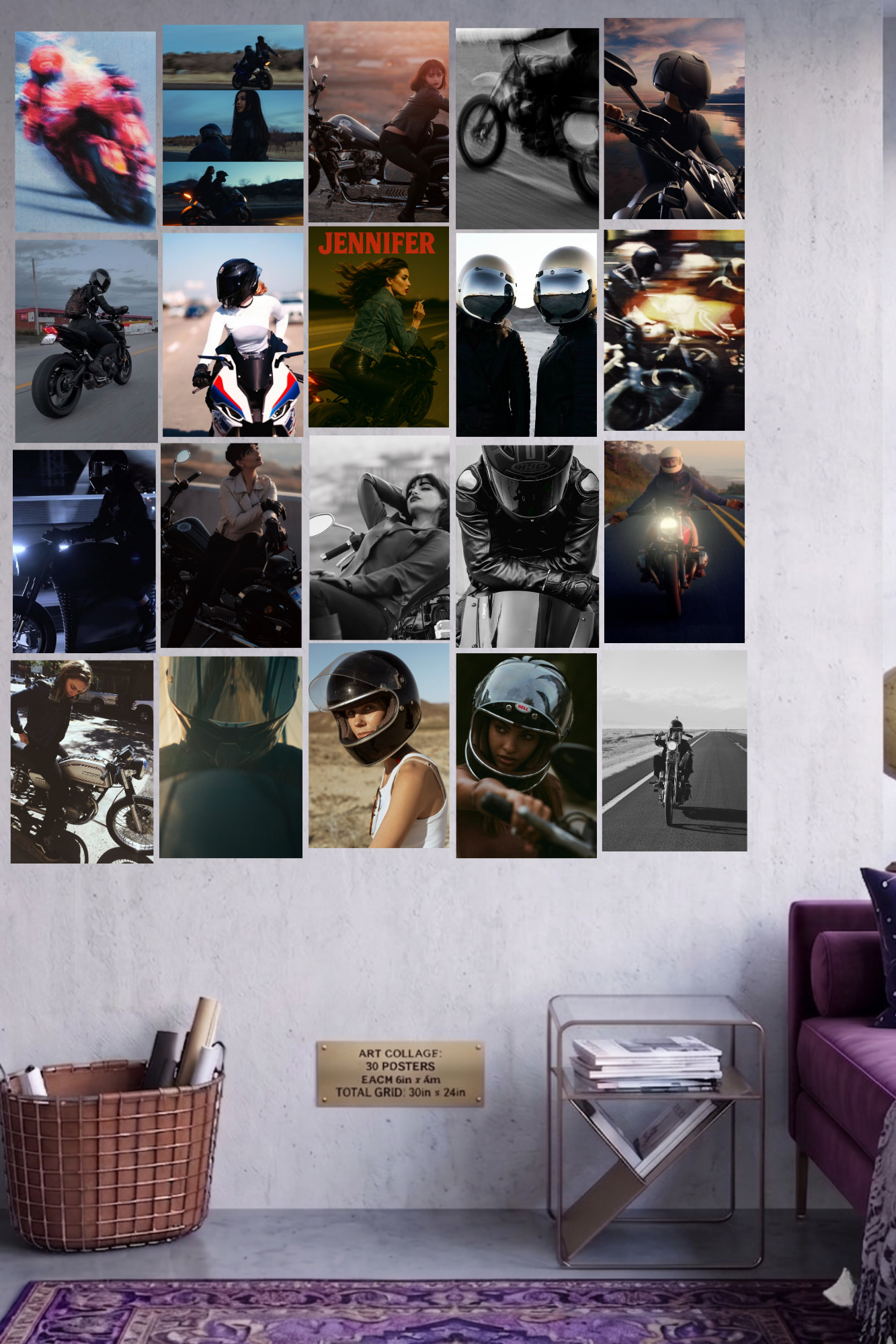 Throttle & Thrill A4 Edition: 50-Piece Biker Aesthetic Wall Collage Kit (8.3x11.7" Premium Glossy Prints)