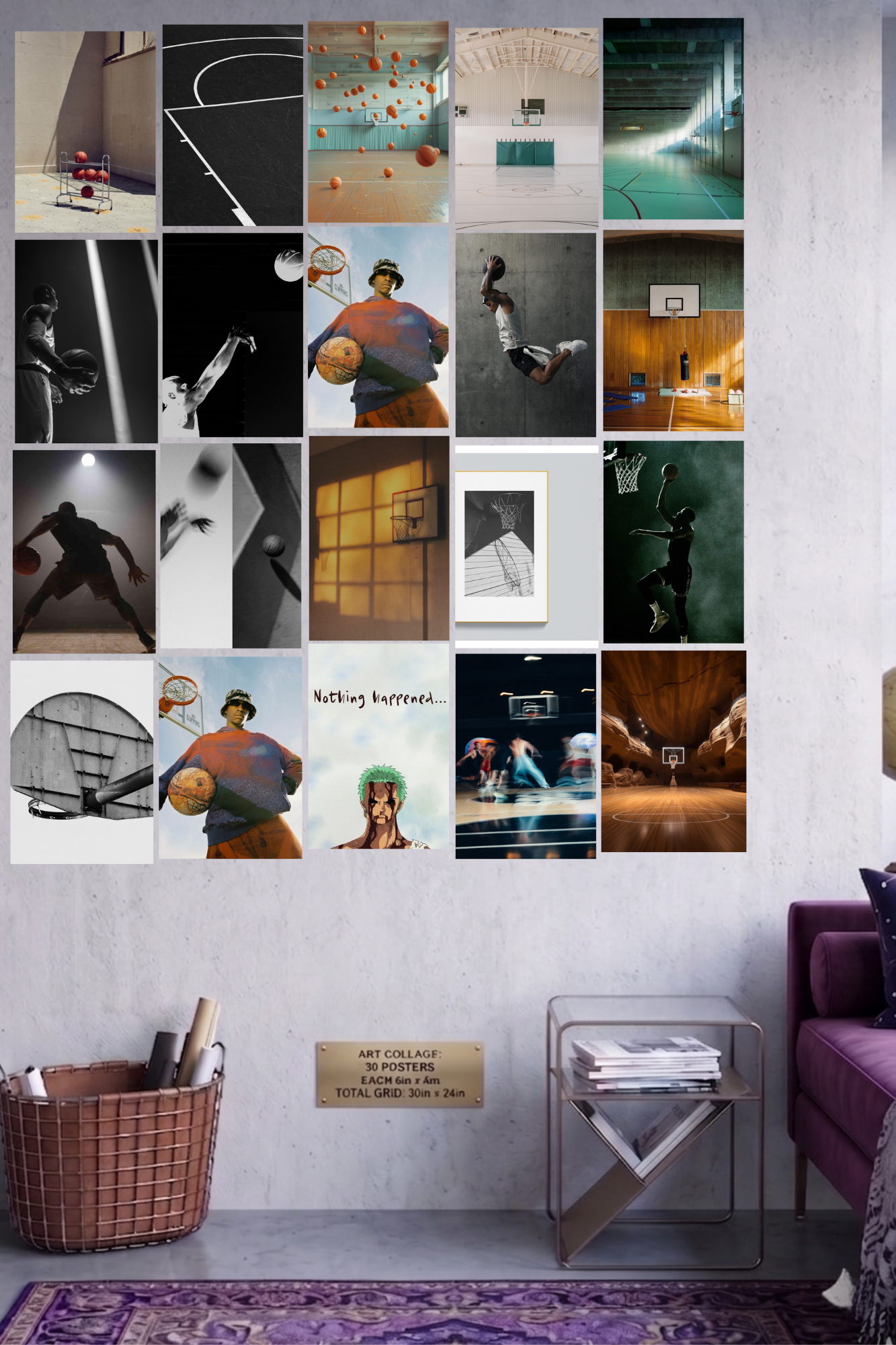 Courtside Vibes A4 Edition: 50-Piece Street Basketball Wall Collage Kit (8.3x11.7" Premium Glossy Prints)