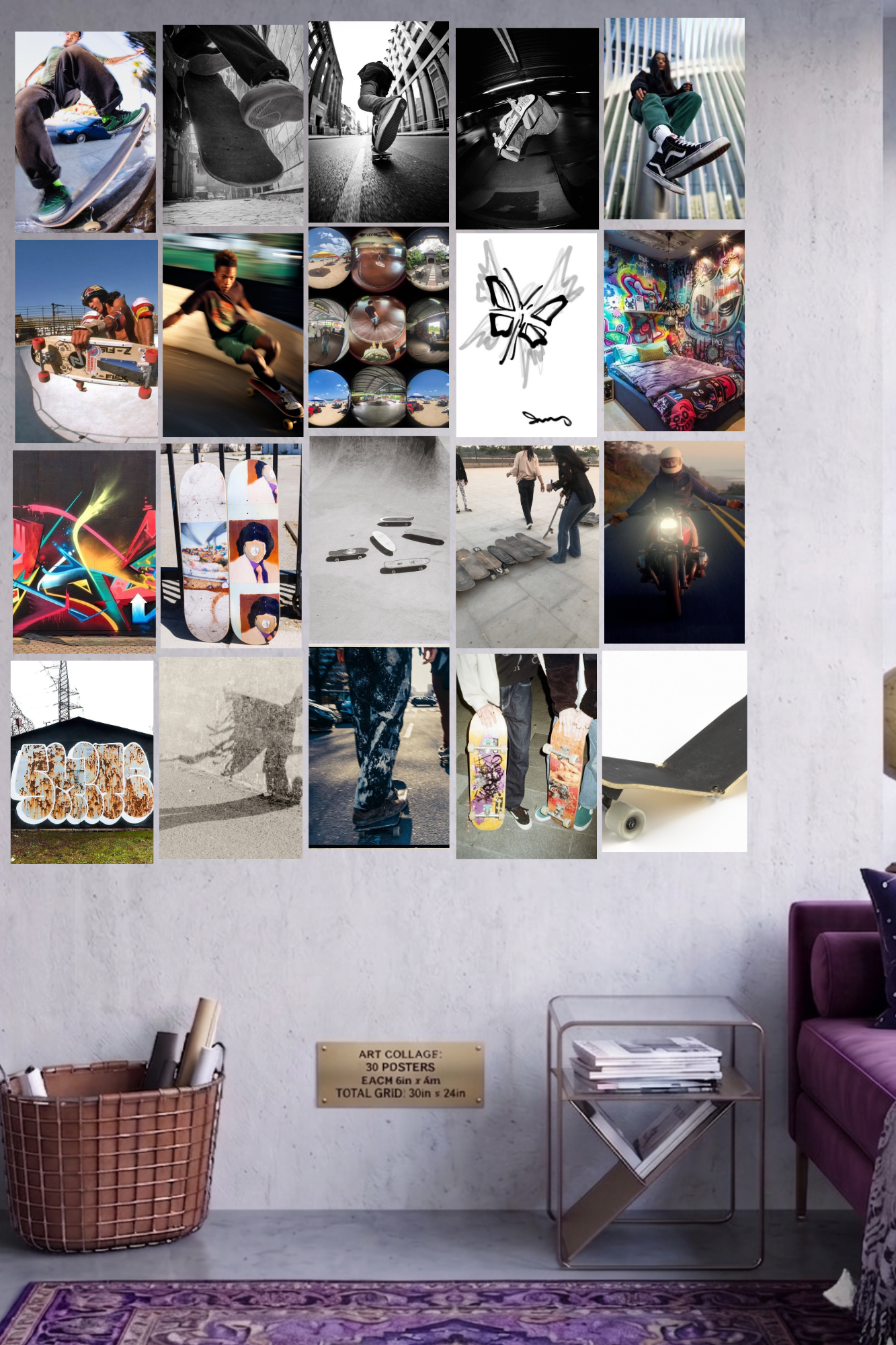 Kickflip Culture A4 Edition: 50-Piece Skateboard & Graffiti Aesthetic Wall Collage Kit (8.3x11.7" Premium Glossy Prints)
