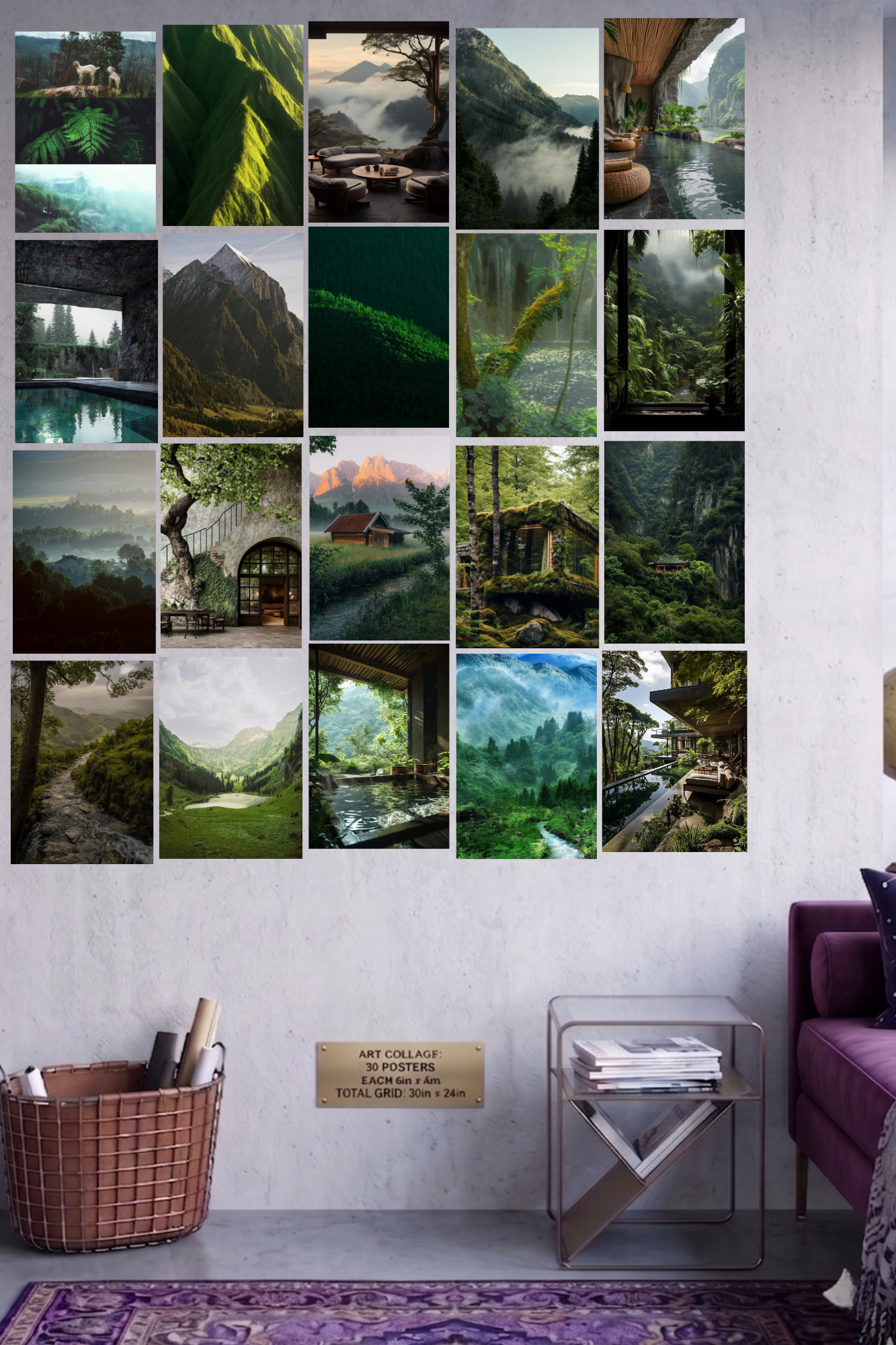 Emerald Escape A4 Edition: 50-Piece Dreamy Nature & Architecture Wall Collage Kit (8.3x11.7" Premium Glossy Prints)