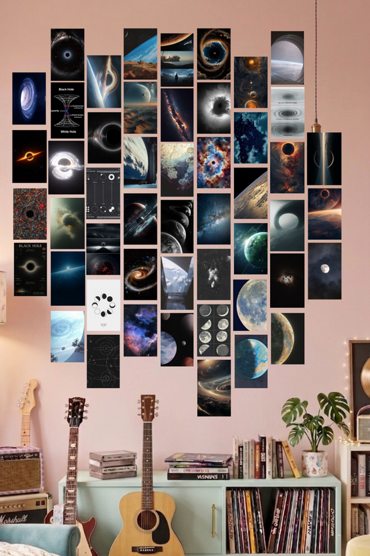 Space & Black Hole A6 Wall Collage Kit - 50 Pcs 4x6 Inch Premium 300 GSM WCA Aesthetic Room Decor