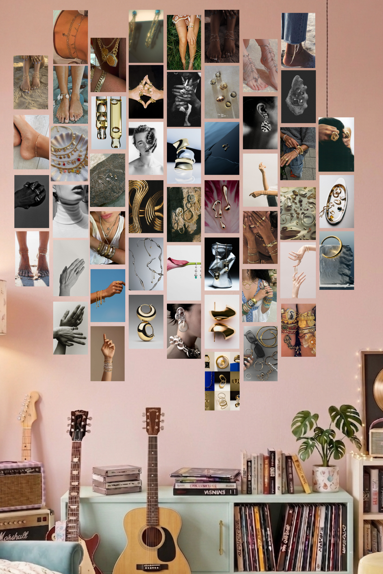 Gold & Jewelry Aesthetic A6 Wall Collage Kit - 50 Pcs 4.1x5.8 Inch Premium 300 GSM WCA Aesthetic Room Decor