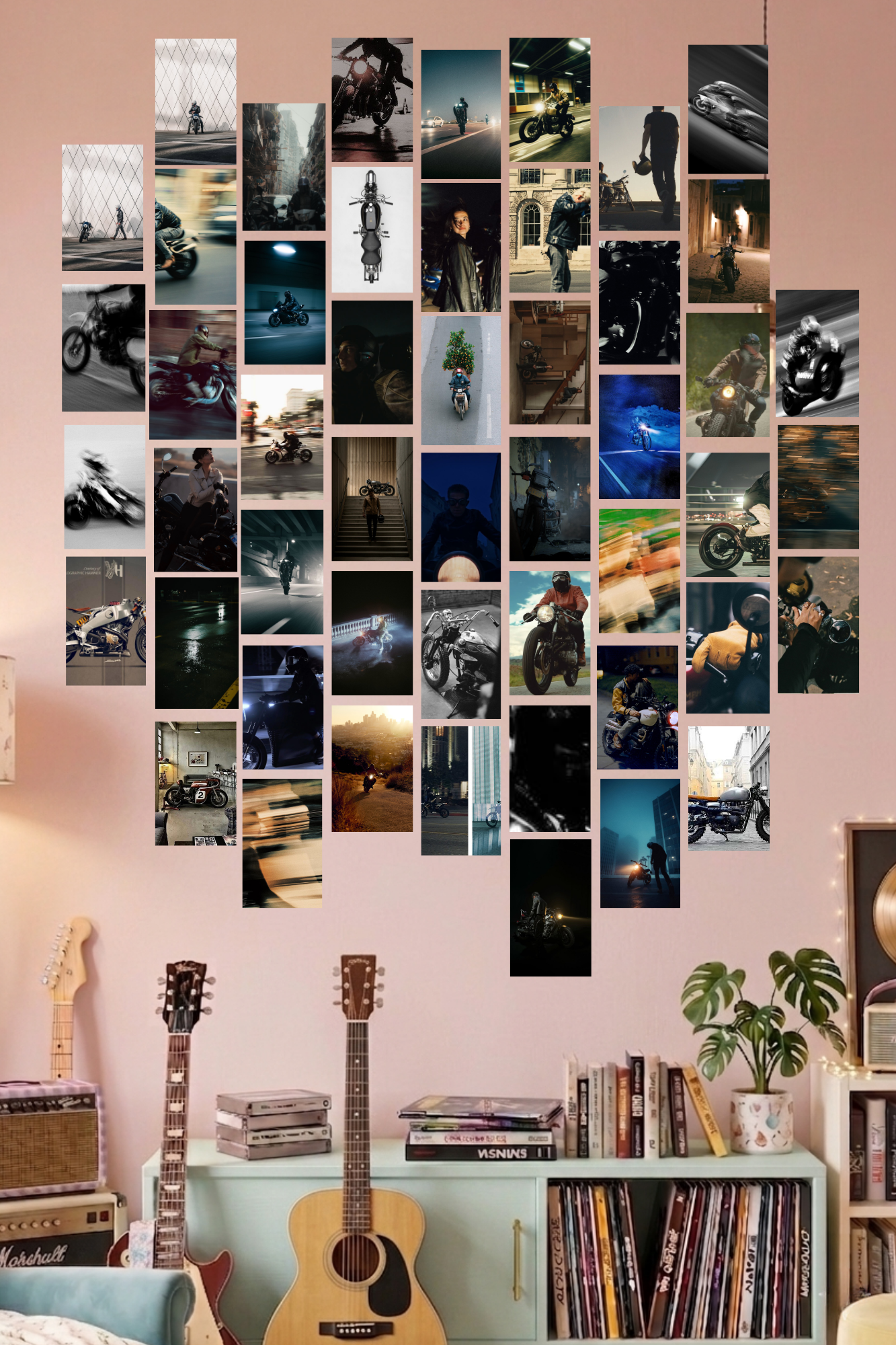 Street Biker Aesthetic A6 Wall Collage Kit - 50 Pcs 4x6 Inch Premium 300 GSM WCA Aesthetic Room Decor