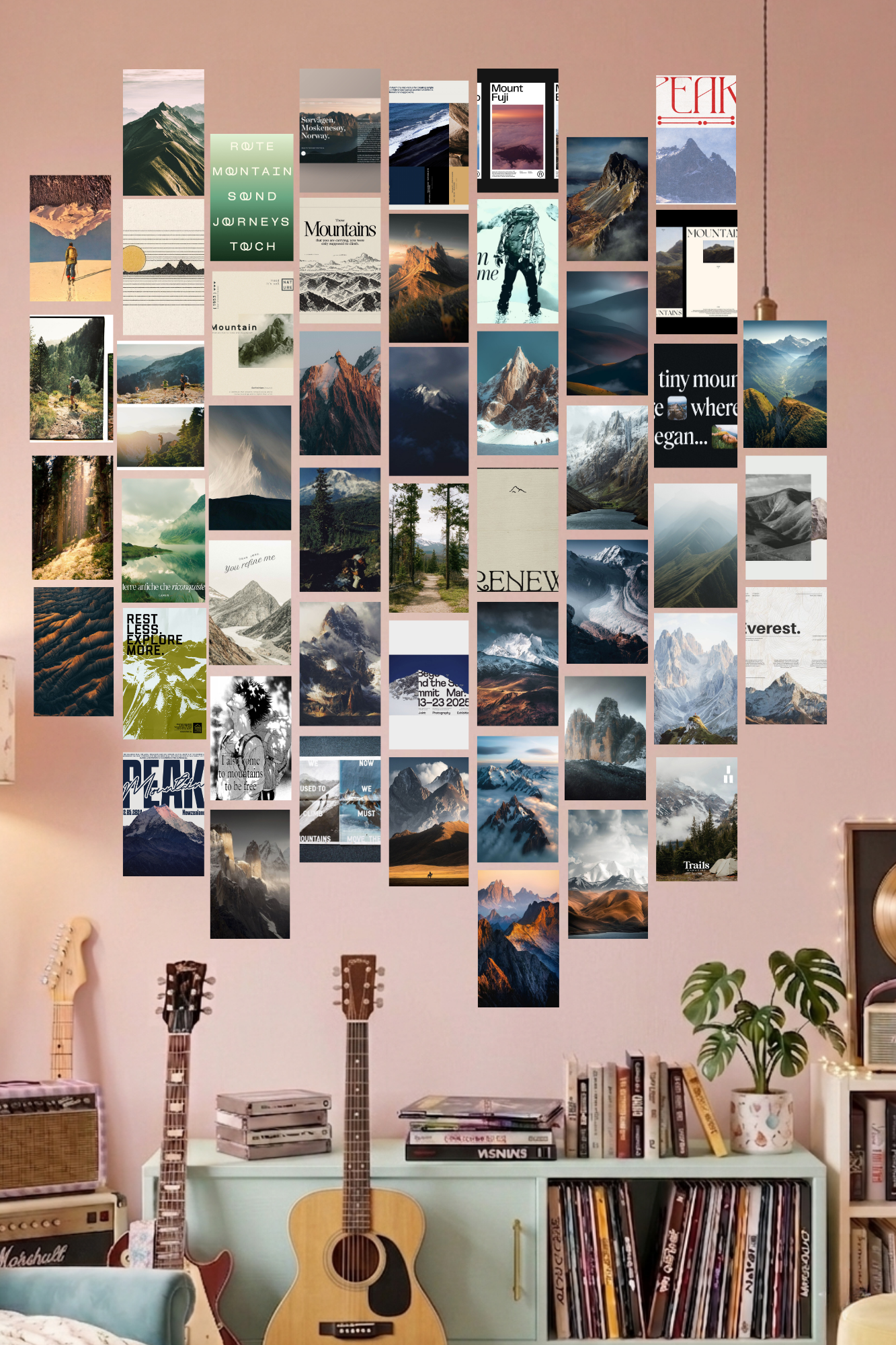 Mountain Adventure A6 Wall Collage Kit - 50 Pcs 4.1x5.8 Inch Premium 300 GSM WCA Aesthetic Room Decor