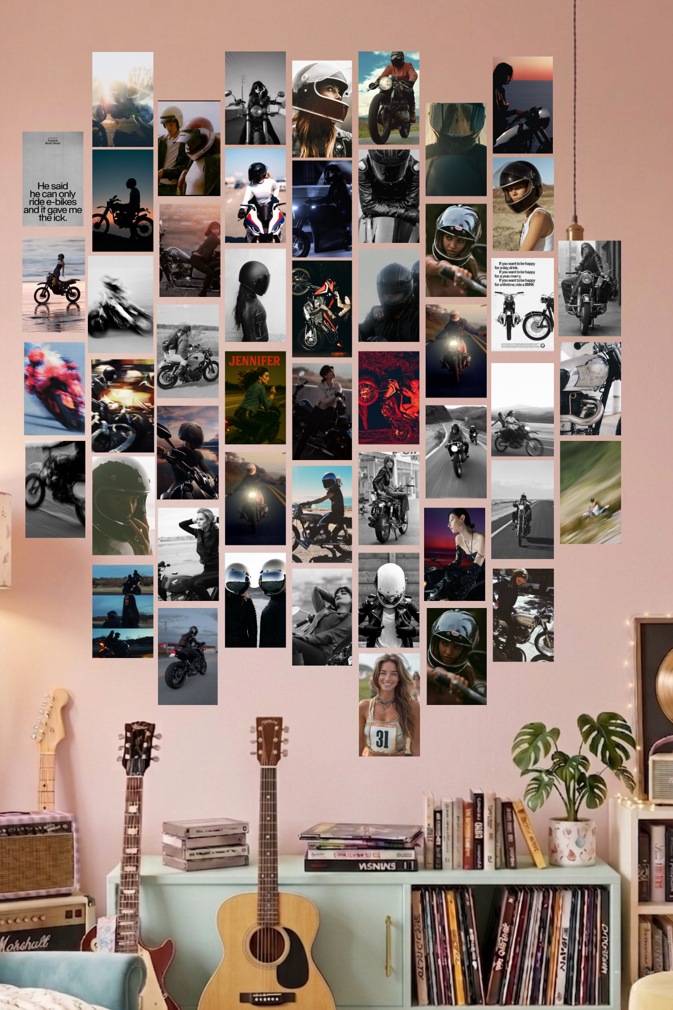 Biker Aesthetic A6 Wall Collage Kit - 50 Pcs 4.1x5.8 Inch Premium 300 GSM WCA Aesthetic Room Decor