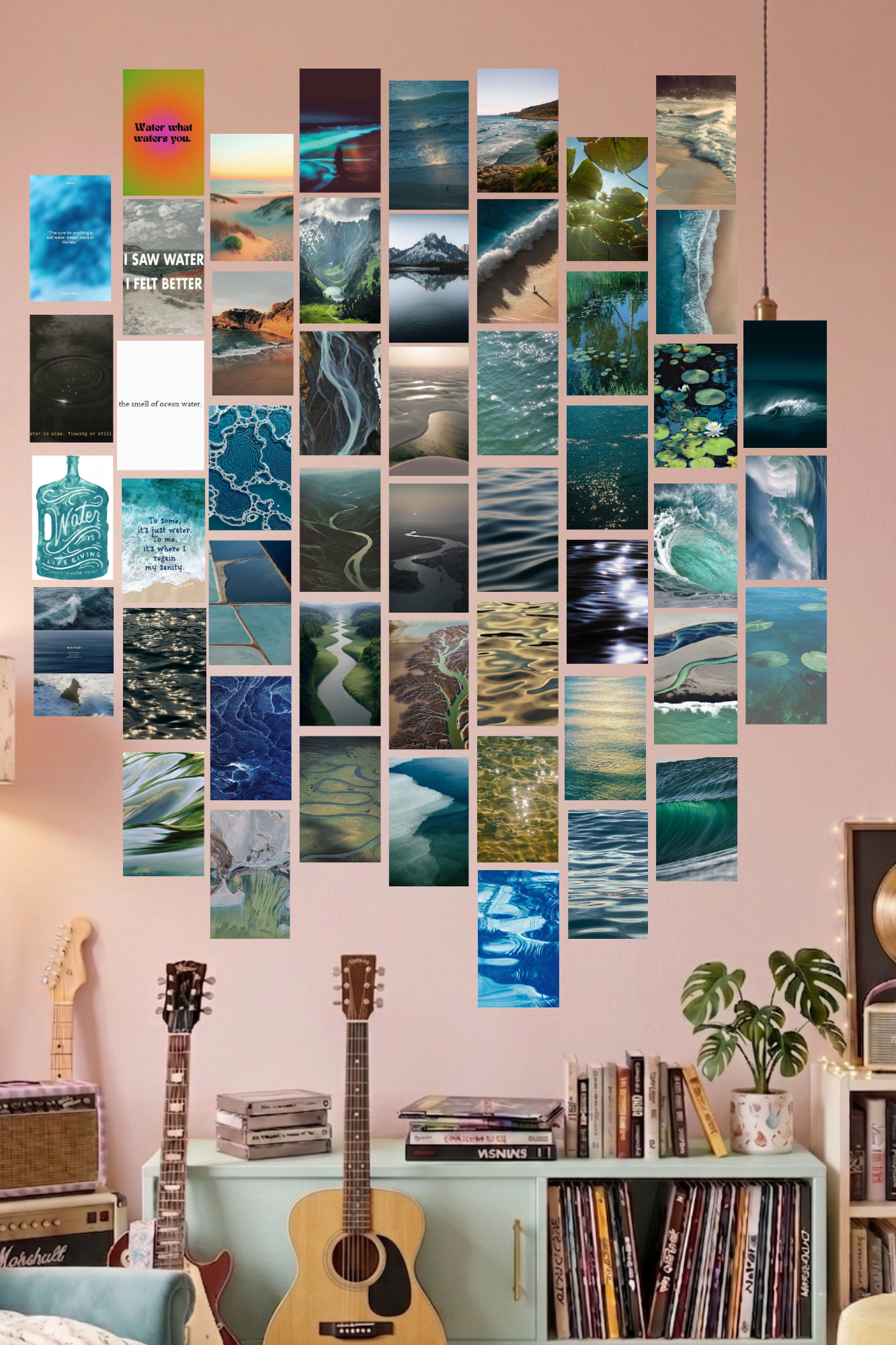Dreamy Blue Water A6 Wall Collage Kit - 50 Pcs 4.1x5.8 Inch Premium 300 GSM WCA Aesthetic Room Decor