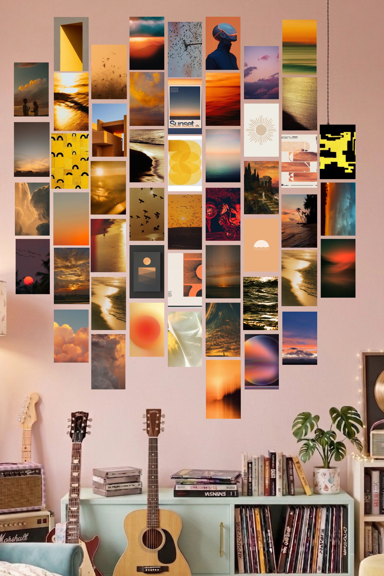 Golden Hour Sunset A6 Wall Collage Kit - 50 Pcs 4.1x5.8 Inch Premium 300 GSM WCA Aesthetic Room Decor