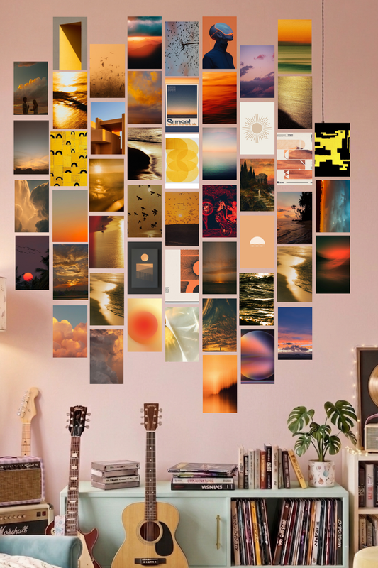 Golden Hour Sunset A6 Wall Collage Kit - 50 Pcs 4.1x5.8 Inch Premium 300 GSM WCA Aesthetic Room Decor