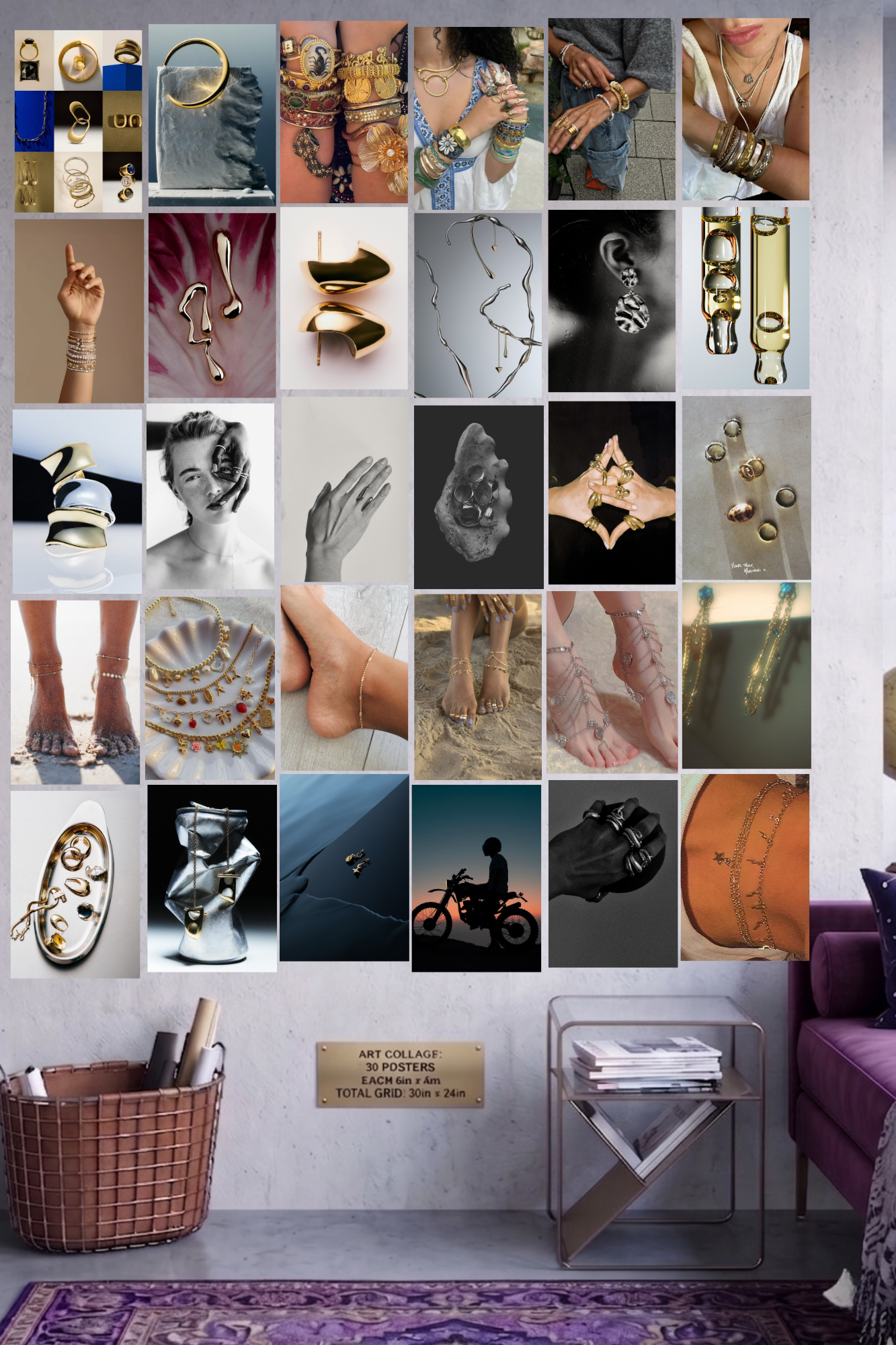 The Gilded Gallery A4 Edition: 50-Piece High-Fashion Jewelry & Gold Aesthetic Wall Collage Kit (8.3x11.7" Premium Glossy Prints)