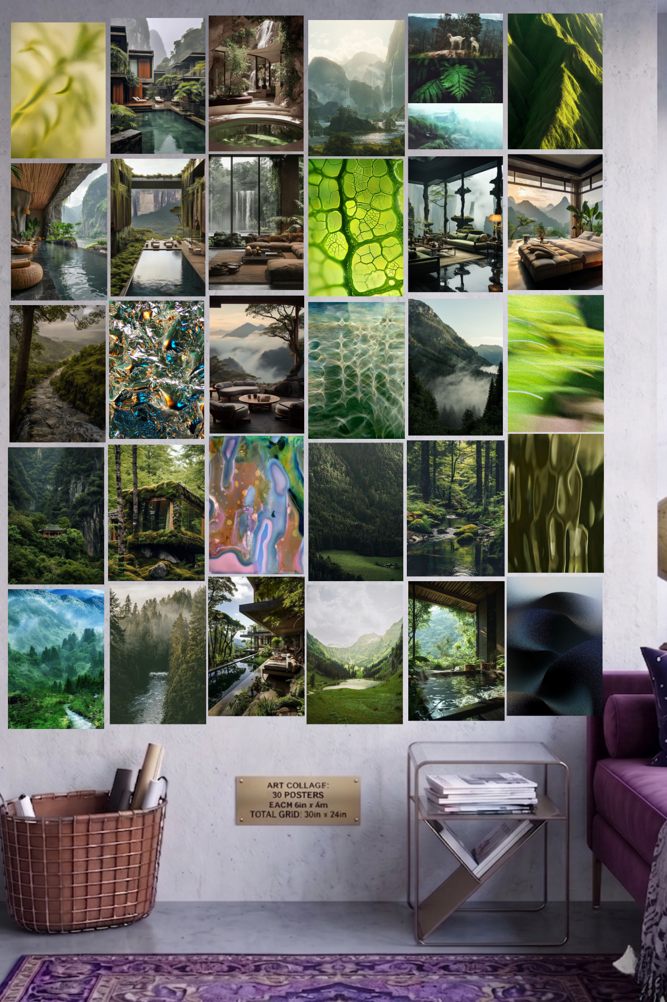 Emerald Escape A4 Edition: 50-Piece Dreamy Nature & Architecture Wall Collage Kit (8.3x11.7" Premium Glossy Prints)
