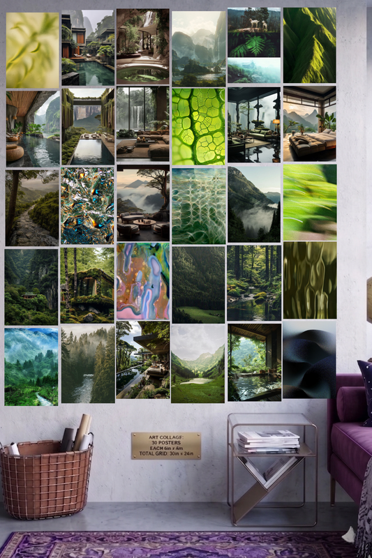 Emerald Escape A4 Edition: 50-Piece Dreamy Nature & Architecture Wall Collage Kit (8.3x11.7" Premium Glossy Prints)