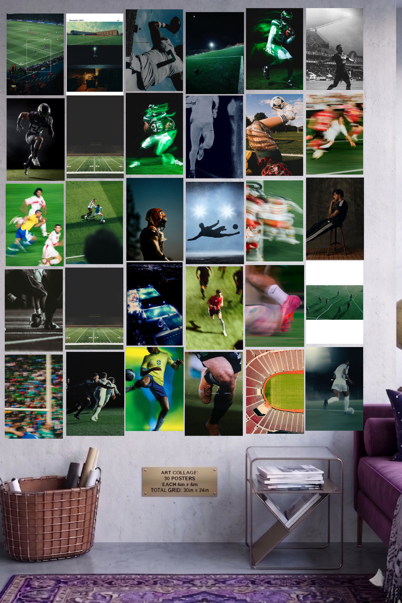 Game Day A4 Edition: 50-Piece Football & Soccer Action Wall Collage Kit (8.3x11.7" Premium Glossy Prints)