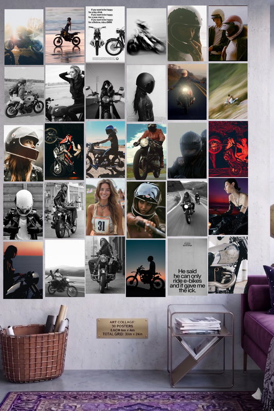 Throttle & Thrill A4 Edition: 30-Piece Biker Aesthetic Wall Collage Kit (8.3x11.7" Premium Glossy Prints)
