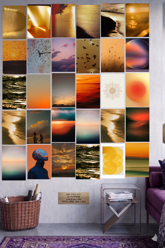 Golden Hour A4 Edition: 50-Piece Dreamy Sunset & Coastal Aesthetic Wall Collage Kit (8.3x11.7" Premium Glossy Prints)