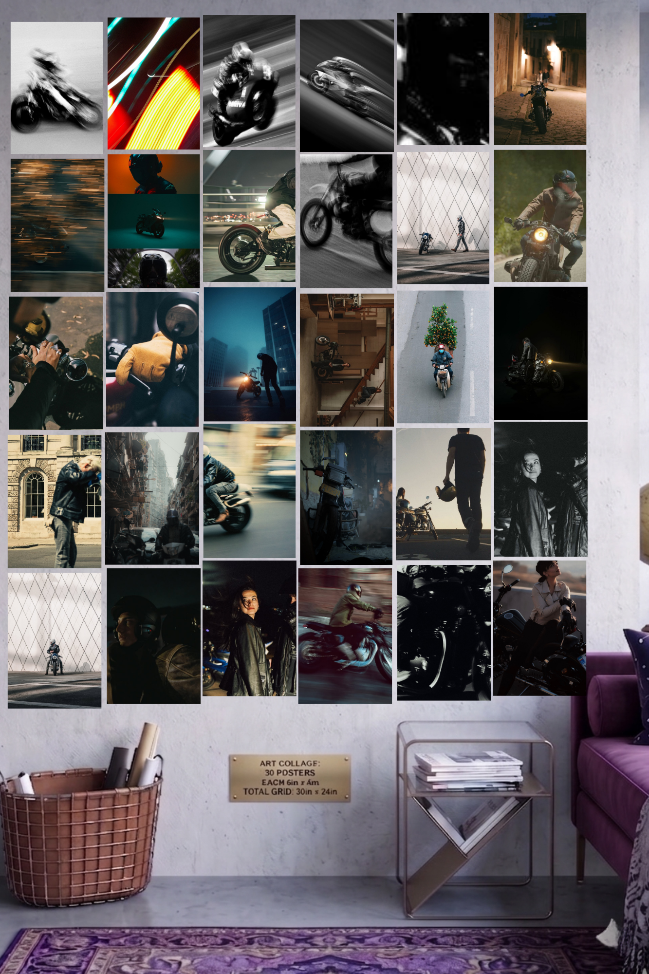 Midnight Rider A4 Edition: 30-Piece Street Biker & Cinematic Moto Wall Collage Kit (8.3x11.7" Premium Glossy Prints)